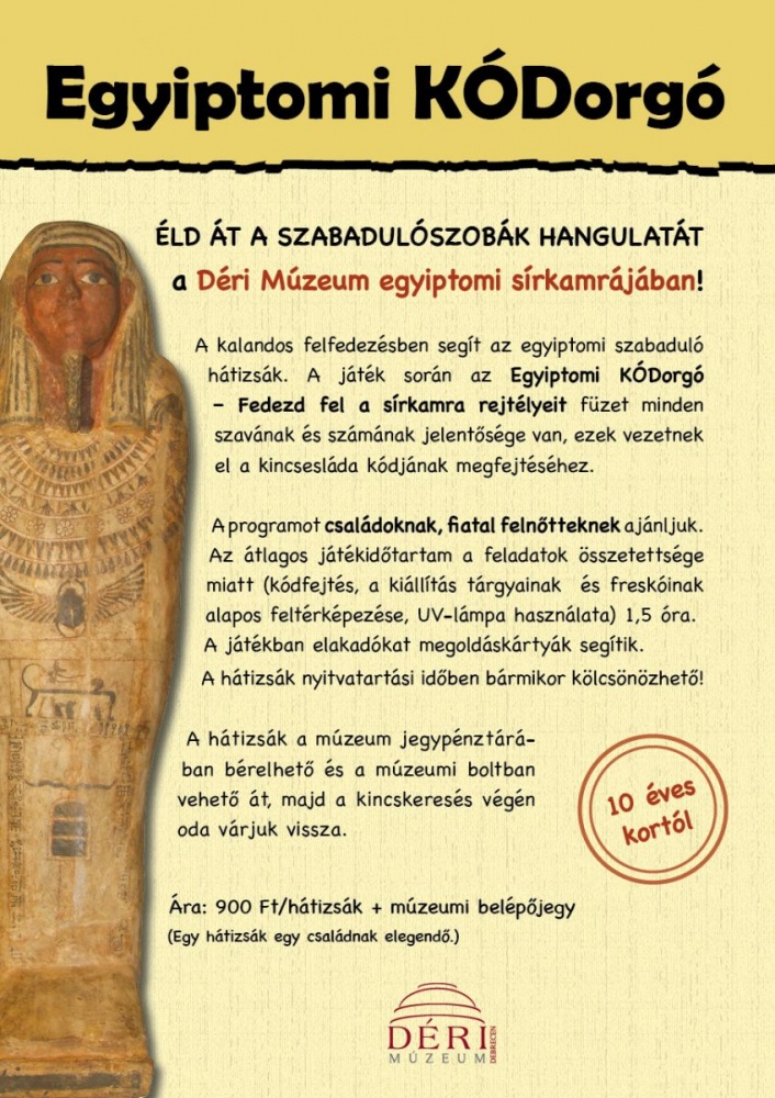 Felfedező hátizsák Debrecenben, a Déri Múzeumban - Egyiptomi Kódorgó