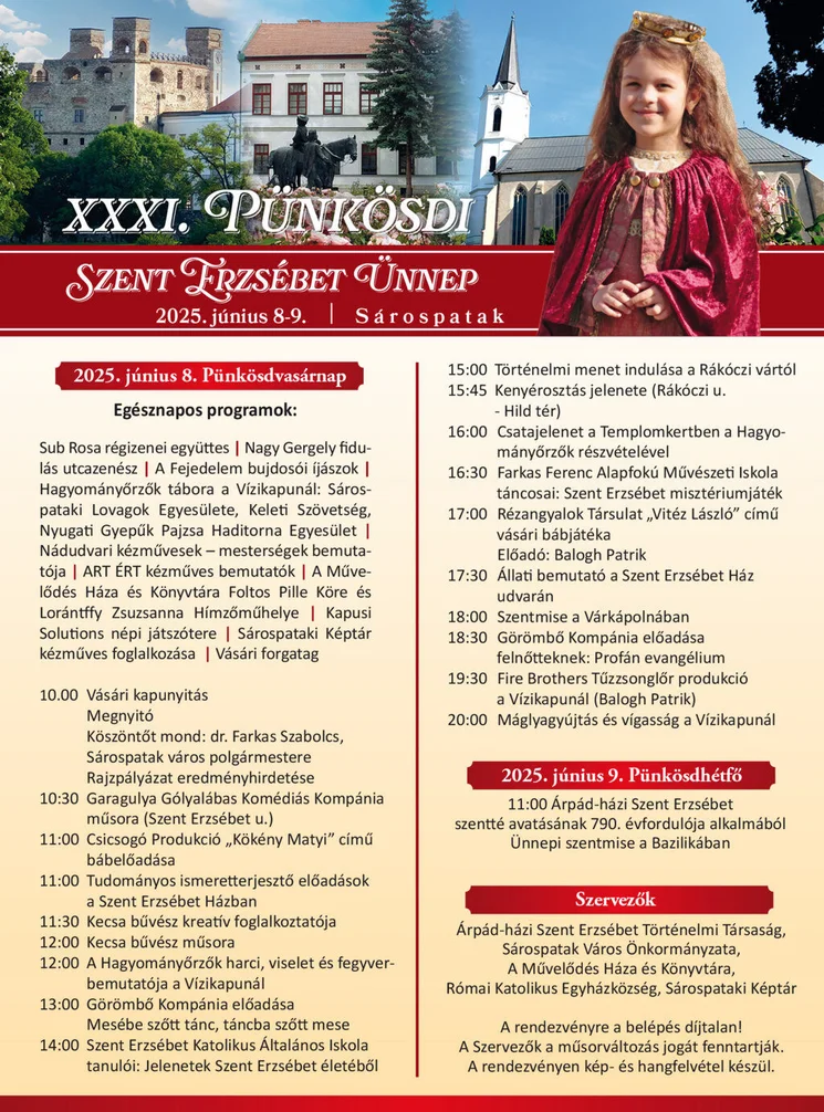 Pünkösdi Szent Erzsébet Ünnep Sárospatak 2025