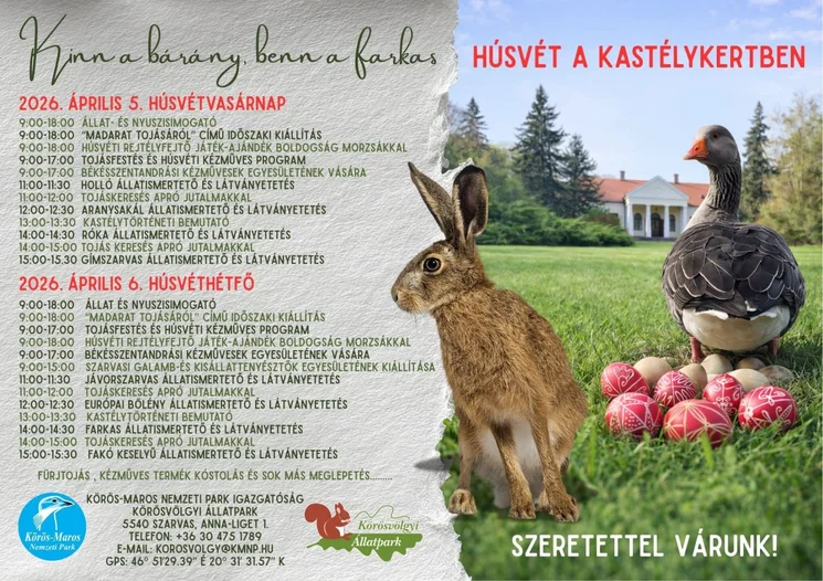 Húsvét az Állatparkban 2026 - Színes programok a Szarvasi Körösvölgyi Állatparkban