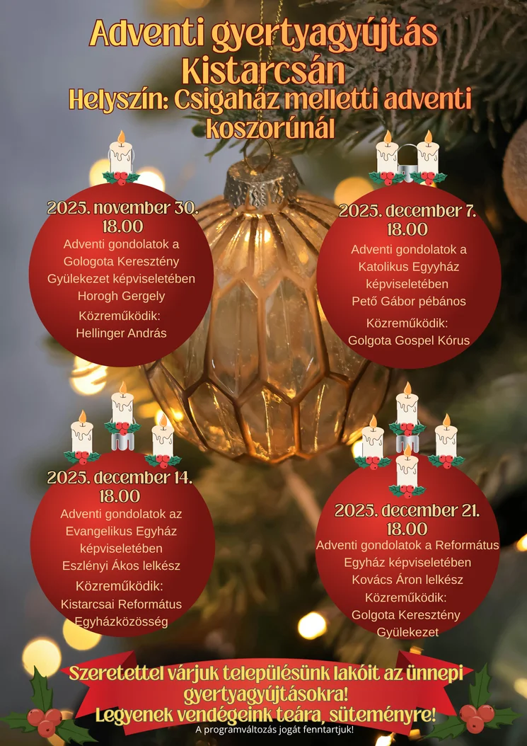 Advent Kistarcsa 2025. Ünnepi programok, események